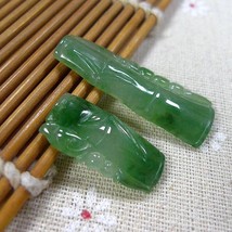 2pcs Vintage Certified A Icy Green Jadeite Jade Bamboo Festival 竹节 Pendant - £400.39 GBP
