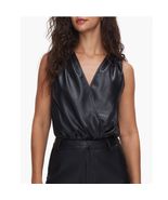Good American Better Than Leather Faux Leather Wrap Bodysuit Black, Size... - $138.75 CAD