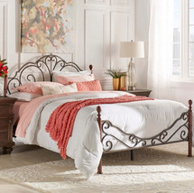 Queen Size Metal Bed Frame Scrolls Poster Vintage Headboard Footboard Iron Retro - £210.88 GBP