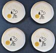 Rae Dunn Peanuts  Snoopy ALL SMILES  Stoneware Dessert Salad Plates Set of 4 New - £43.85 GBP
