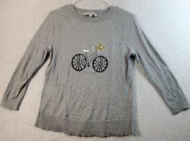 LOFT T Shirt Top Womens Size Small Gray 100% Cotton Long Sleeve Round Neck Slit - £16.20 GBP