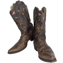 Sonora Women&#39;s Double H Perforated Star Details Cowgirl Boots Brown 9.5M DH0014 - £60.53 GBP