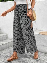 Black Bohemian Print Slit Wide Leg Smocked High Waist Pants - $301.56 MXN