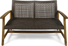 Great Deal Furniture Marcia Outdoor Wood And Wicker Loveseat, Natural Finish - £207.04 GBP