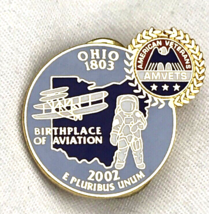 AMVETS Ohio 2002 Pin Gold Tone Enamel USA Veteran Astronaut Wright Flyer - £7.08 GBP