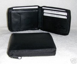 Genuine Leather Men&#39;s Zip Around Wallet- #56 BLACK - £14.38 GBP