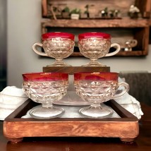 Indiana Glass Co Set/4 Vintage Ruby King Crown Thumbprint Footed Punch/Tea Cups - £13.29 GBP