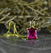1.5CT Simulated Red Ruby Solitaire Pendant  Without Chain 925 Silver Gold Plated - £5.53 GBP