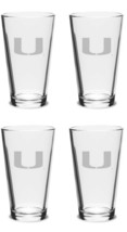  SET OF 4  Miami Hurricanes Pub Beer Pint Etched Glasses FREE Decal  - £28.11 GBP