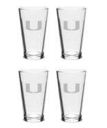  SET OF 4  Miami Hurricanes Pub Beer Pint Etched Glasses FREE Decal  - £28.44 GBP
