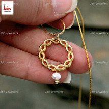 18 K Hallmark Real Solid Yellow Gold Infinity Pearl Charm Chain Necklace Pendant - $1,388.25+