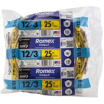 Southwire Romex Brand Simpull Solid Indoor 12/3 W/G NMB Cable 25ft coil - SW# 63 - £62.34 GBP