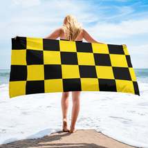 Autumn LeAnn Designs® | Black and Bright Yellow Checkers Beach Towel - £30.66 GBP