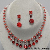 Red dangle crystal necklace earring set bridesmaid wedding party evening jewelry - £15.26 GBP