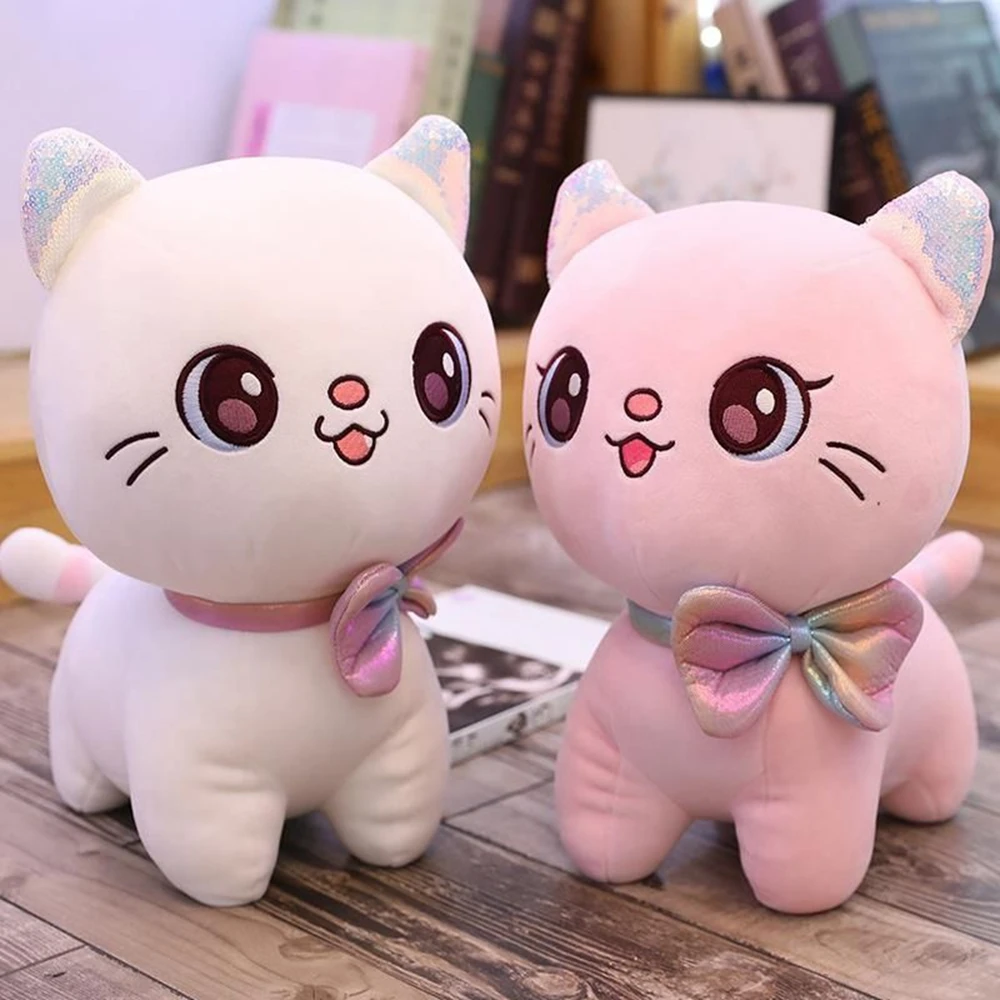 25CM Cute Cartoon Cat Plush  Kitten Colorful Bow Kawaii Expression Doll Festive - $16.10