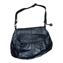The Sak Foldover Women&#39;s Handbag Black Leather Inner Zipper Pockets Bag ... - $28.04