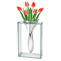 14 Mouth Blown Crystal Non Tarnish Aluminum And Glass Vase - £144.79 GBP