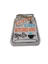 Halloween Coffee CATS Witches and SPELLS Wood Decor Witch Hat Potion Jar Wooden - £7.19 GBP