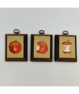 (3) 3&quot;X3.5&quot; Small Hanging Wooden Art - Apple Bites Kitchen Artwork By Re... - $13.76 CAD