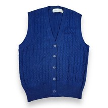 Vtg 1970s Levi Strauss Blue Acrylic Cable Knit Button Up Sweater Vest Sz L - £20.52 GBP