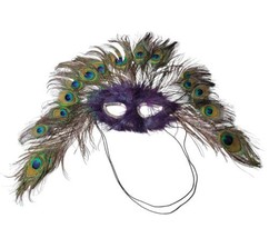 Royal Peacock Feather Mardi Gras Masquerade Mask - £12.01 GBP
