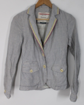 Cartonnier Anthropologie 0 Blue White Mini Stripe Cotton Linen Blazer Ja... - £22.40 GBP