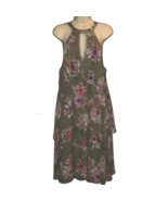 NEW Torrid Dress Size 0 Large Olive Green Floral Chiffon Ruffled High Neck - £35.06 GBP