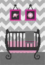 Pepita Needlepoint Canvas: Grey Chevron Baby Girl Crib, 7&quot; x 10&quot; - £40.09 GBP+
