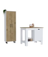 Arlington 2 Piece Kitchen Set, Kitchen Island + Pantry Cabinet, White / ... - $812.40 CAD