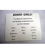 1972 Ad Delta Kappa Fraternity, Bored Girls?, Ithaca College, Ithaca, N.Y. - $13.70 CAD