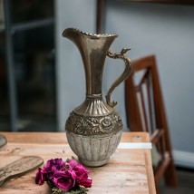 Vintage Silver Plated Ornate Vase Pitcher Tarnished Metal Victorian Cottage Chic - £23.60 GBP