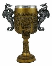 King Arthur Holy Grail The Golden Cup Of Life Dual Dragons Wine Goblet C... - $43.99