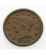 1848 Large Cent in Extra Fine XF Condition, Brown Color, Original XF - $169.37 CAD
