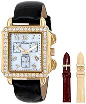 NEW Breda 5165 Women&#39;s Sarah Rhinestone Black Leather Gold Rectangular Watch Set - £17.09 GBP