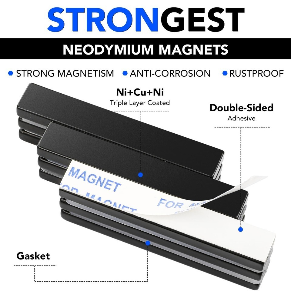 Durable Waterproof Neodymium Magnets with Double-Sided Adhesive - 60 x 10mm Item image 6