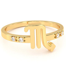 Scorpio Zodiac Sign Diamond Ring In Solid 14k Yellow Gold - £195.82 GBP