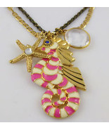 BETSEY JOHNSON Pink Stripe SEAHORSE Pendant Nautical Charm NECKLACE - NWT - £31.32 GBP