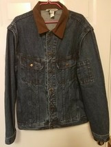 Dakota Vintage Jean Jacket 2 In 1 Vest Canvas Collar Elbows Snap Denim M... - $35.89