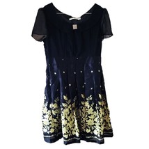 New Floral Patterned Flared Black Chiffon Dress - $17.35