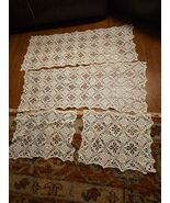 Set Of 4 Vintage Crochet Lace Table Runner &amp; Doily Floral Medallion Moti... - $43.37 CAD