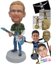 Personalized Bobblehead Guitarist In T-Shirt Ready To Rock The Audience ... - $91.00