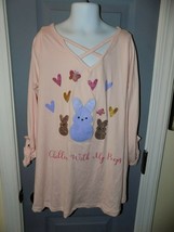 Poof Girl Chillin with my Peeps Bunny Pink Long Sleeve Roll up Sleeves Size L - £13.81 GBP