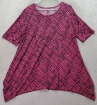 East 5th Flowy Blouse Top Women Large Pink Geometric Polyester Short Sleeve Slit - £14.52 GBP