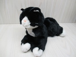MJC Purr-fection plush black white tuxedo cat soft lying down brown eyes - $14.84
