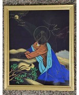 Vintage Painting Jesus on Fabric Garden of Gethsemaner Gold Frame 15x18 - $74.25