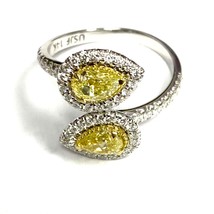 0.92 CT Bypass Pear Natural Fancy Yellow Diamond Ring 14k White Gold - £2,863.65 GBP