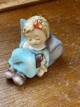 Small Goebel Marked Cute Little Girl Napping w Little Doll Ceramic Chris... - $11.29