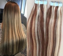 18&quot;,20&quot; 100grs,40pcs, 100% HIGHLIGHTED Human Tape In Hair Extensions #4/613 - £85.62 GBP+