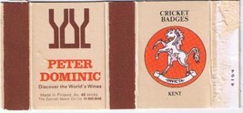 UK Matchbox Cover Cricket Badges Kent Peter Dominic Wines Finland - $1.41