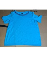 TALBOTS Blouse Womens XL Silk Short Sleeve Blue Beaded Sweater Cardigan ... - $17.82